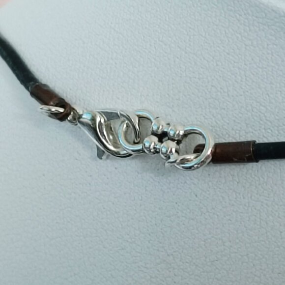 "Drago" Industrial Indigo "Modrotlač" Necklace & Earrings-Wood & Chrome Accent. - Picture 7 of 7